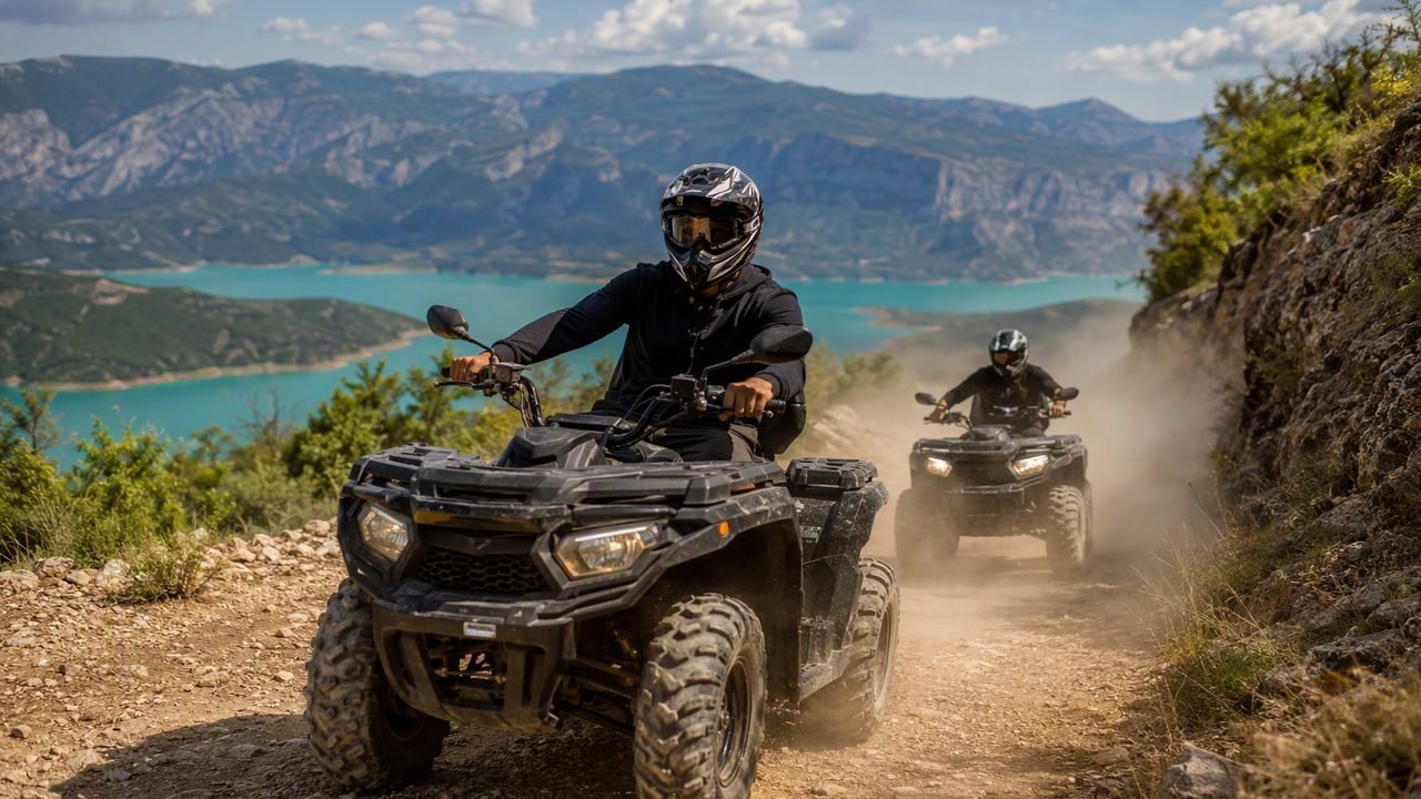 Quad su una pista sterrata nei canyon di Bovilla vicino a Tirana
